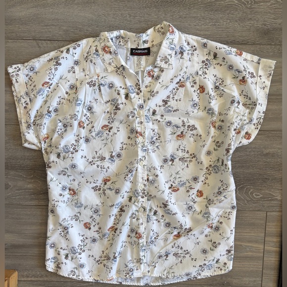 Tops - Vintage Cabrais White Blue Orange Floral Collared Button Up Grandmacore Shirt 22